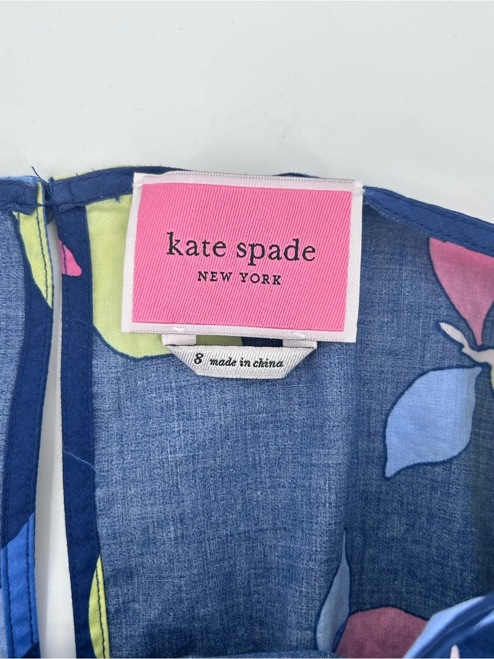 Kate Spade Lemon Zest Blaire Fit & Flare Dress Navy Blue Fruit Print Size 8